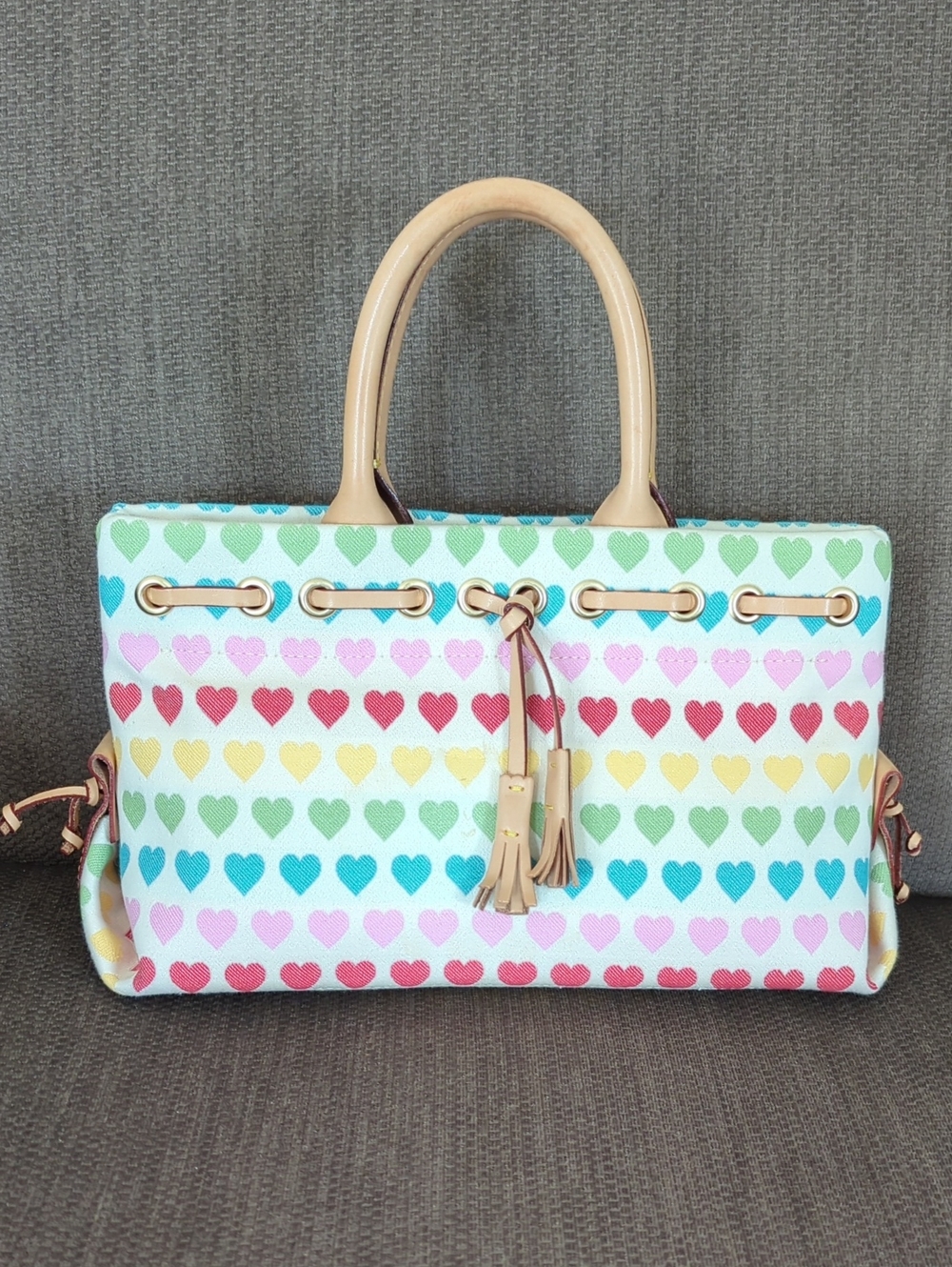 Y2K Dooney & Bourke Rainbow Hearts Tassel Bag
